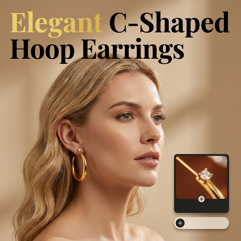 C-Shaped Hoop Earrings – Lightweight & Elegant Face-Framing Design