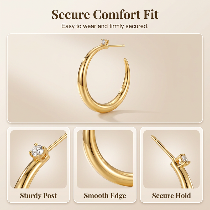 C-Shaped Hoop Earrings – Lightweight & Elegant Face-Framing Design