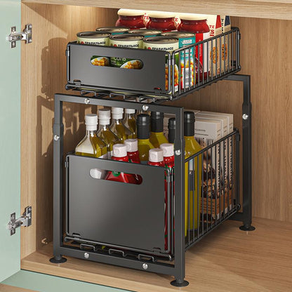Organize Under Sink Instantly! Pull-Out 2-Tier Cabinet Shelf