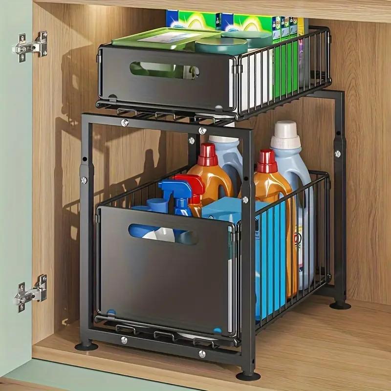 Organize Under Sink Instantly! Pull-Out 2-Tier Cabinet Shelf