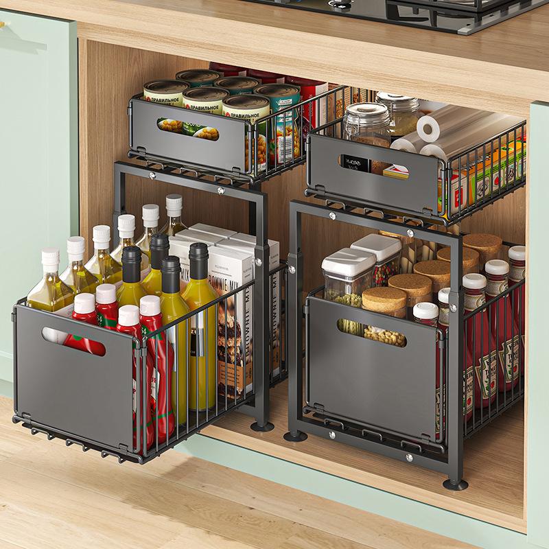 Organize Under Sink Instantly! Pull-Out 2-Tier Cabinet Shelf