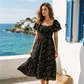 Smocked Floral Midi Dress – Square Neck & Flowy Tiers