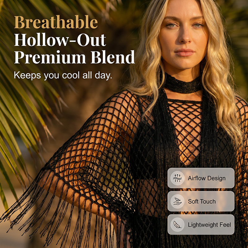 Summer Metallic Crochet Cover-Up – Lightweight, Flowy & Effortlessly Stylish summer outfit