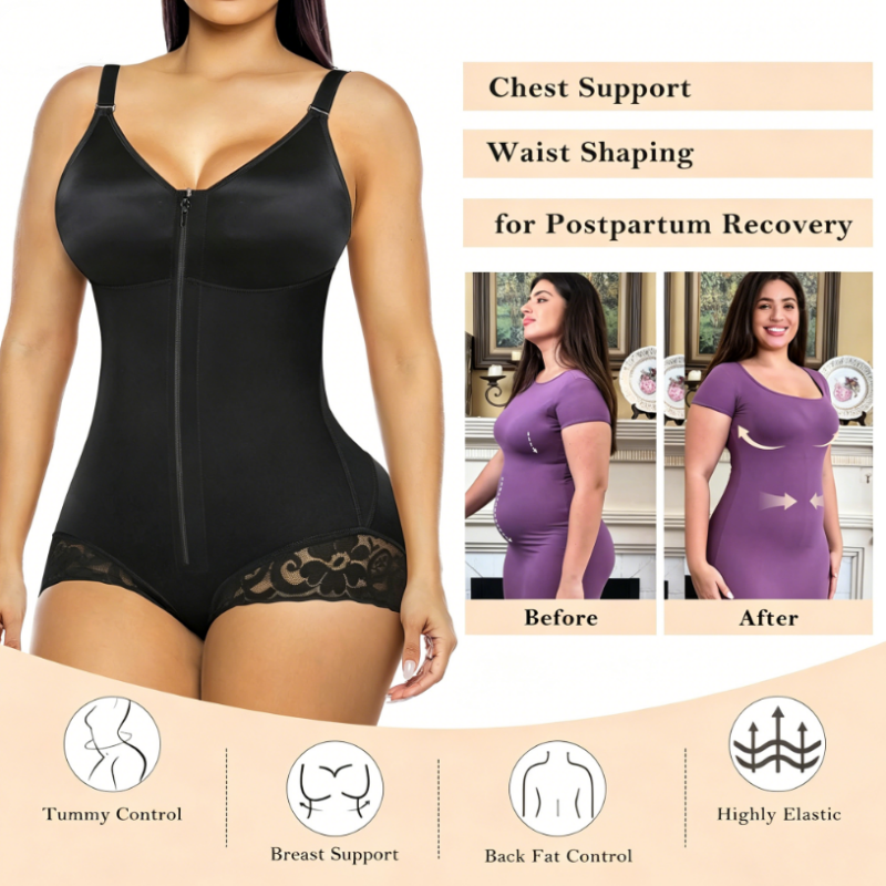 Zip-Up Shapewear Bodysuit – 360° Sculpt & Anti-Slip Lace