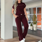 Chic Wide-Leg Two-Piece Set – Contrast Piping, Drawstring Waist