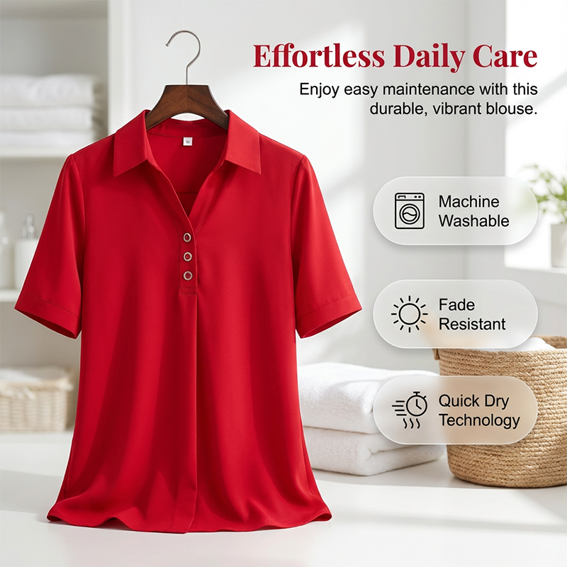 Elegant V-neck Women's Short Sleeve Solid Color Blouse