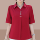 Elegant V-neck Women's Short Sleeve Solid Color Blouse
