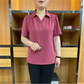 Elegant V-neck Women's Short Sleeve Solid Color Blouse