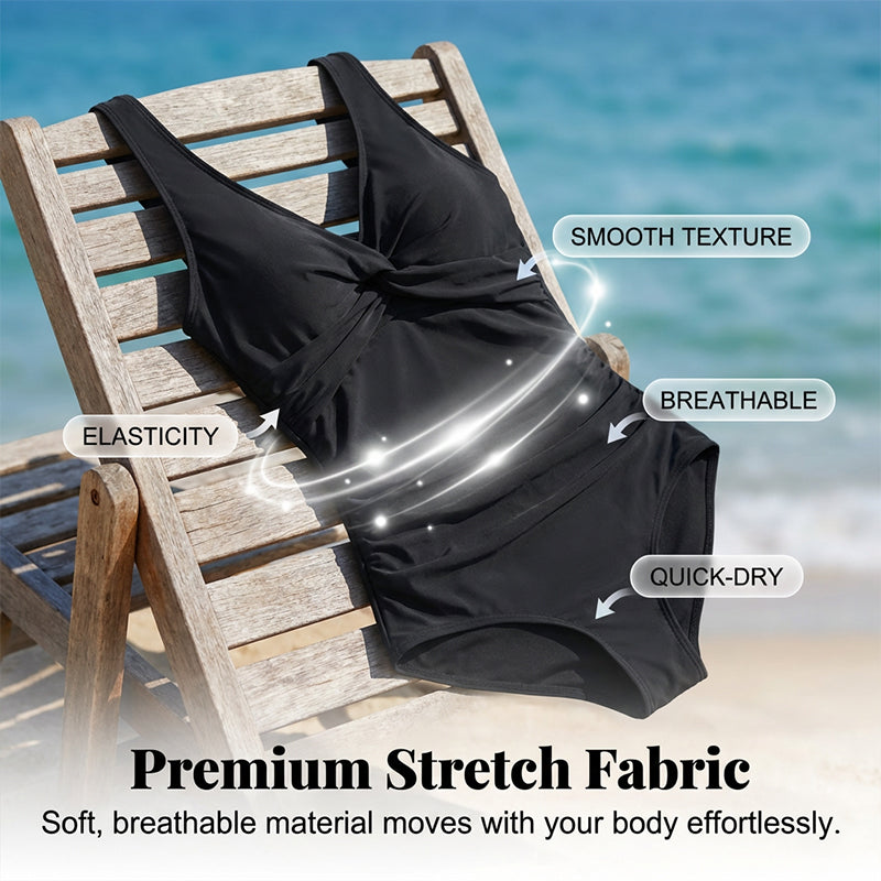 👙Tummy Control Ruched One-Piece – V-Neck & Full Coverage