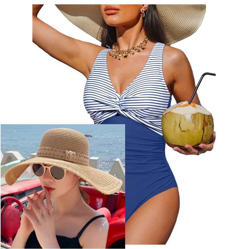 👙Tummy Control Ruched One-Piece – V-Neck & Full Coverage