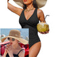 👙Tummy Control Ruched One-Piece – V-Neck & Full Coverage