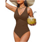 👙Tummy Control Ruched One-Piece – V-Neck & Full Coverage