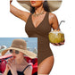 👙Tummy Control Ruched One-Piece – V-Neck & Full Coverage