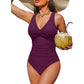 👙Tummy Control Ruched One-Piece – V-Neck & Full Coverage