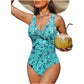 👙Tummy Control Ruched One-Piece – V-Neck & Full Coverage
