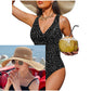 👙Tummy Control Ruched One-Piece – V-Neck & Full Coverage