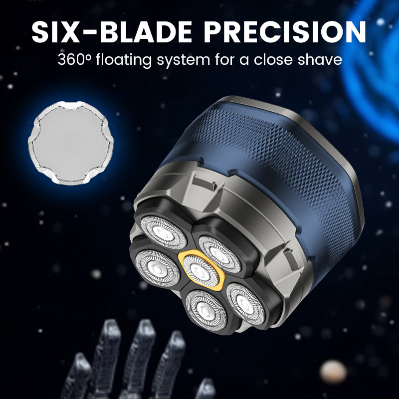 6-Blade Head Shaver – Waterproof, Magnetic Quick-Clean