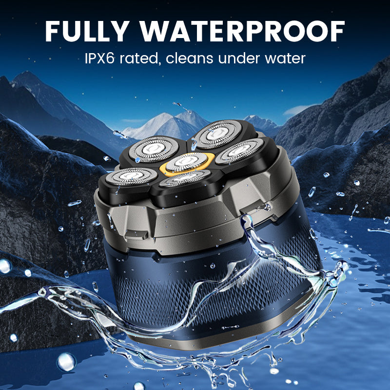 6-Blade Head Shaver – Waterproof, Magnetic Quick-Clean
