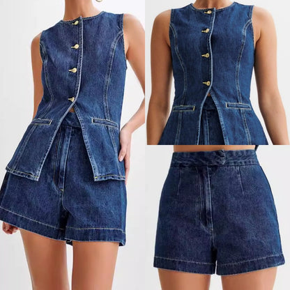 Denim 2-Piece Set – Sleeveless, High-Waist & Breathable