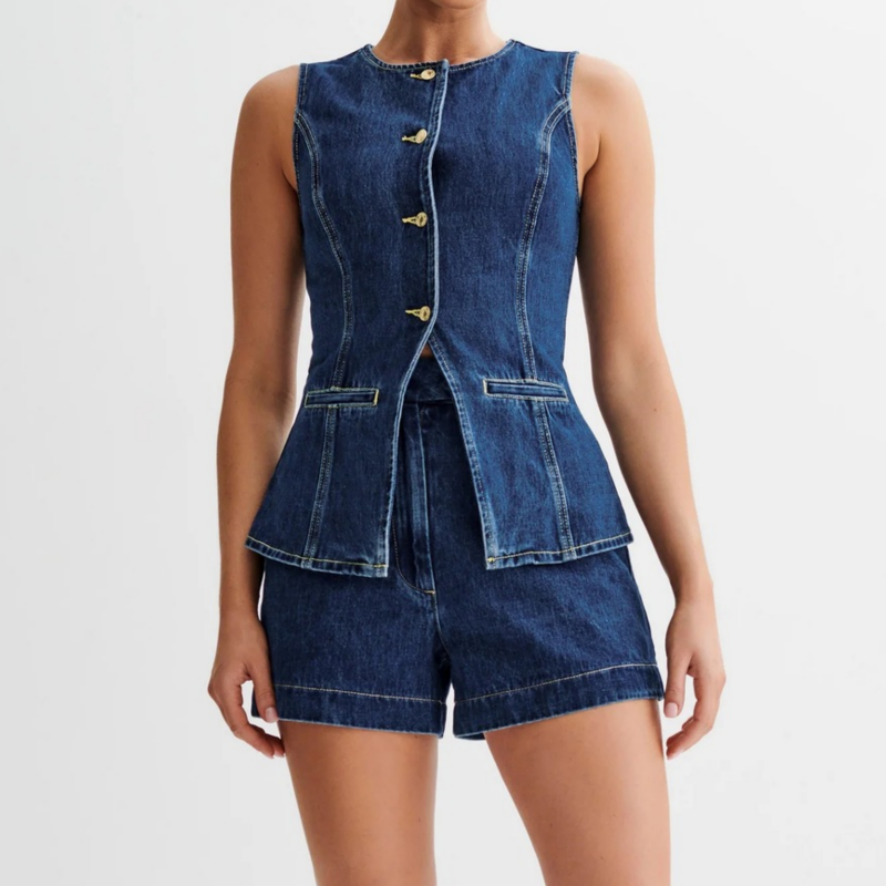Denim 2-Piece Set – Sleeveless, High-Waist & Breathable