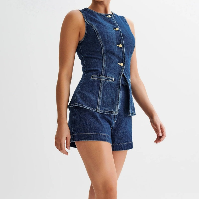 Denim 2-Piece Set – Sleeveless, High-Waist & Breathable