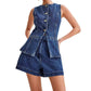 Denim 2-Piece Set – Sleeveless, High-Waist & Breathable