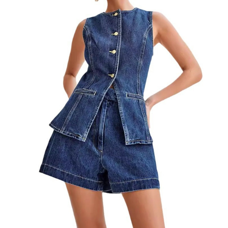 Denim 2-Piece Set – Sleeveless, High-Waist & Breathable