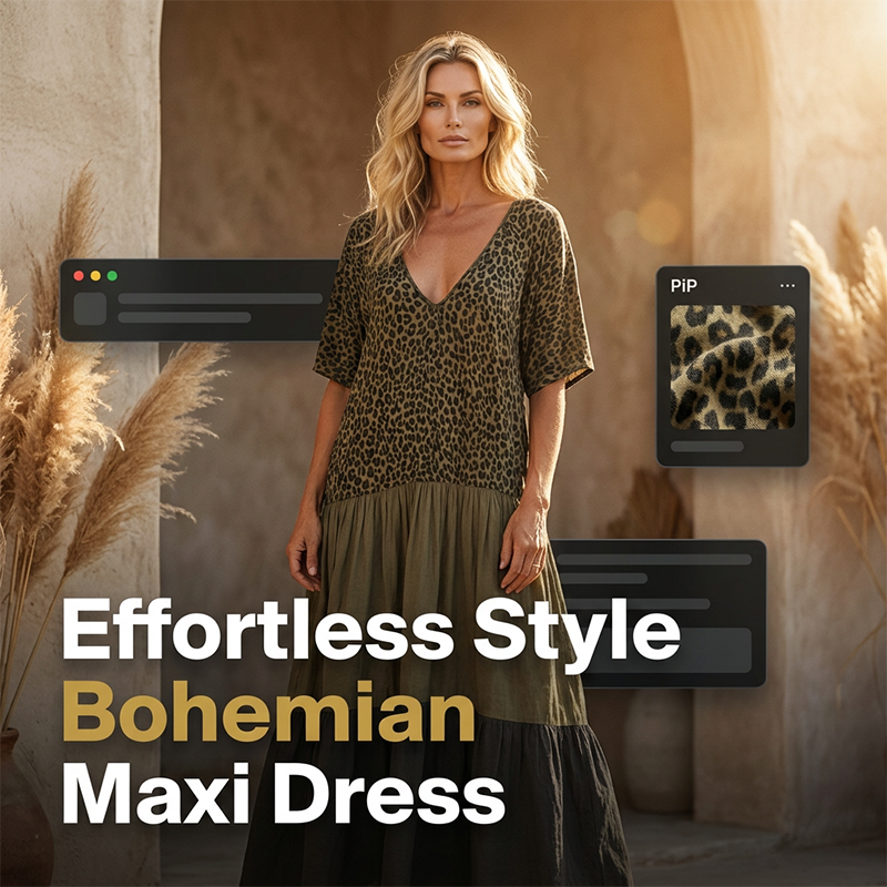Bohemian Leopard Maxi Dress – V-Neck, Tiered & Feather-Light