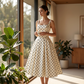 Retro Polka Dot A-Line Dress – Elegant Square Neck, Lightweight