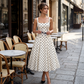 Retro Polka Dot A-Line Dress – Elegant Square Neck, Lightweight