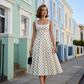 Retro Polka Dot A-Line Dress – Elegant Square Neck, Lightweight