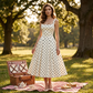 Retro Polka Dot A-Line Dress – Elegant Square Neck, Lightweight