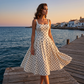 Retro Polka Dot A-Line Dress – Elegant Square Neck, Lightweight