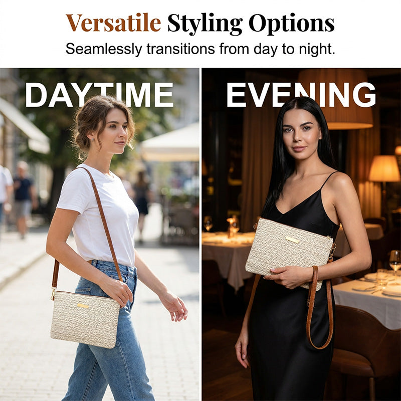 👜 LIMITED-19.99! 💥 Woven Crossbody Bag – Lightweight, Metallic Accent & Summer-Ready