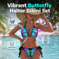 Butterfly Halter Bikini Set – Neon Print, Adjustable & Flattering Fit