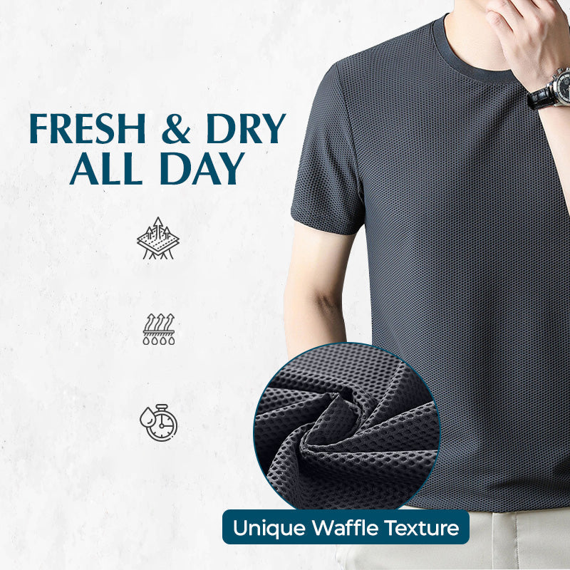 Waffle-Knit T-Shirt – Breathable, 4-Way Stretch & Classic Fit