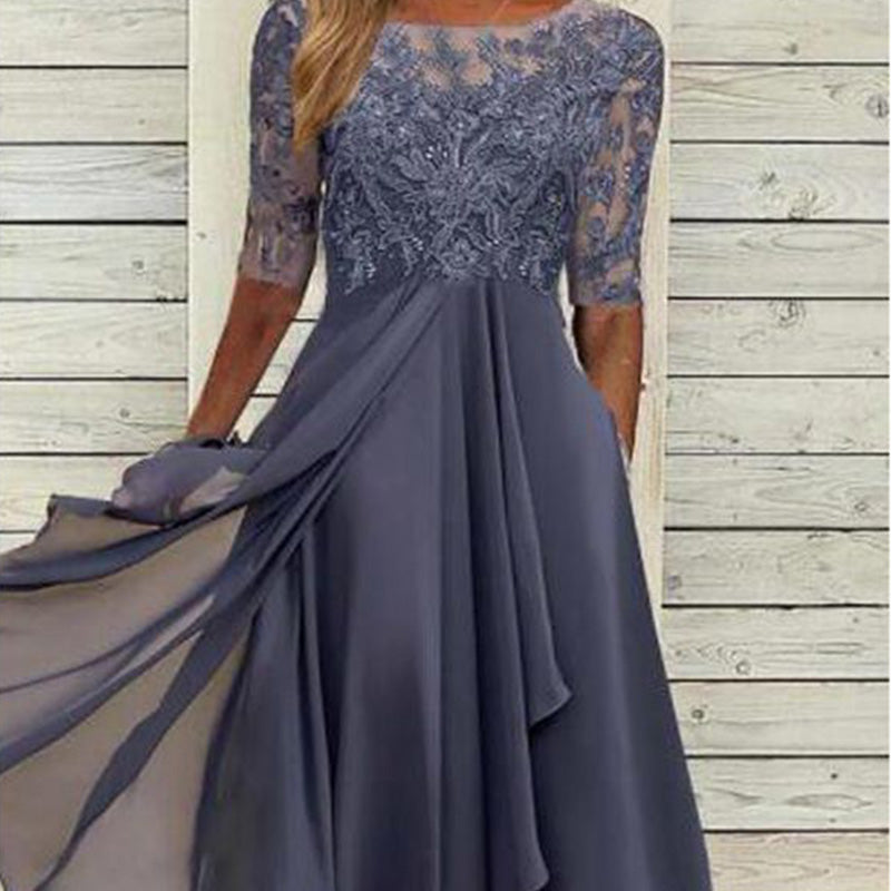 Floral Embroidery Midi Dress – Flowy & Elegant Scoop Neck🌸