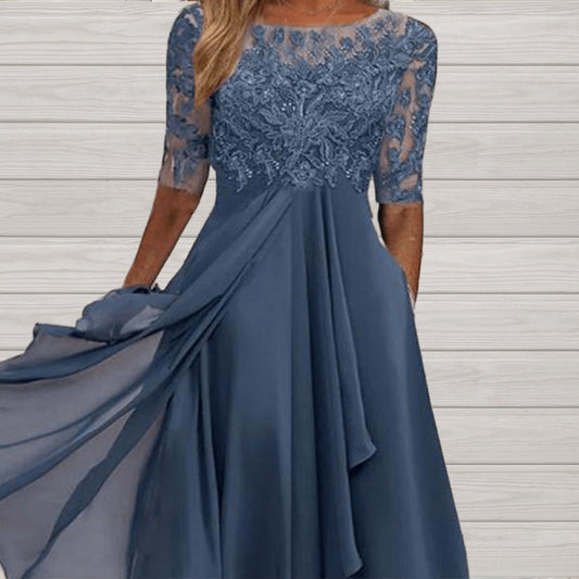 Floral Embroidery Midi Dress – Flowy & Elegant Scoop Neck🌸