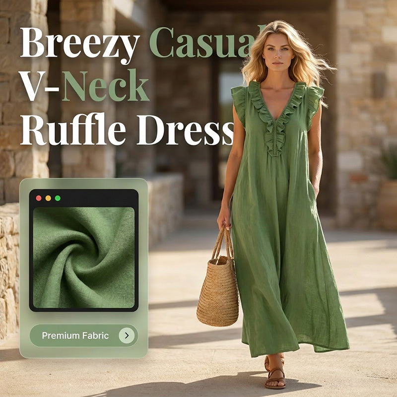 V-Neck Ruffle Dress – Breezy & Vacation-Ready Silhouette