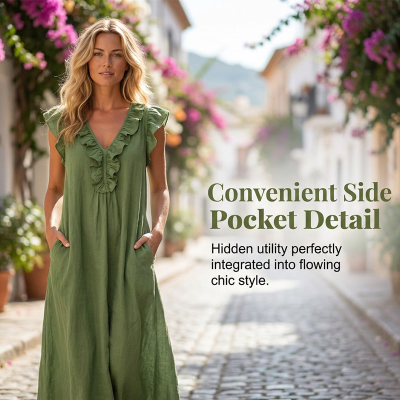 V-Neck Ruffle Dress – Breezy & Vacation-Ready Silhouette