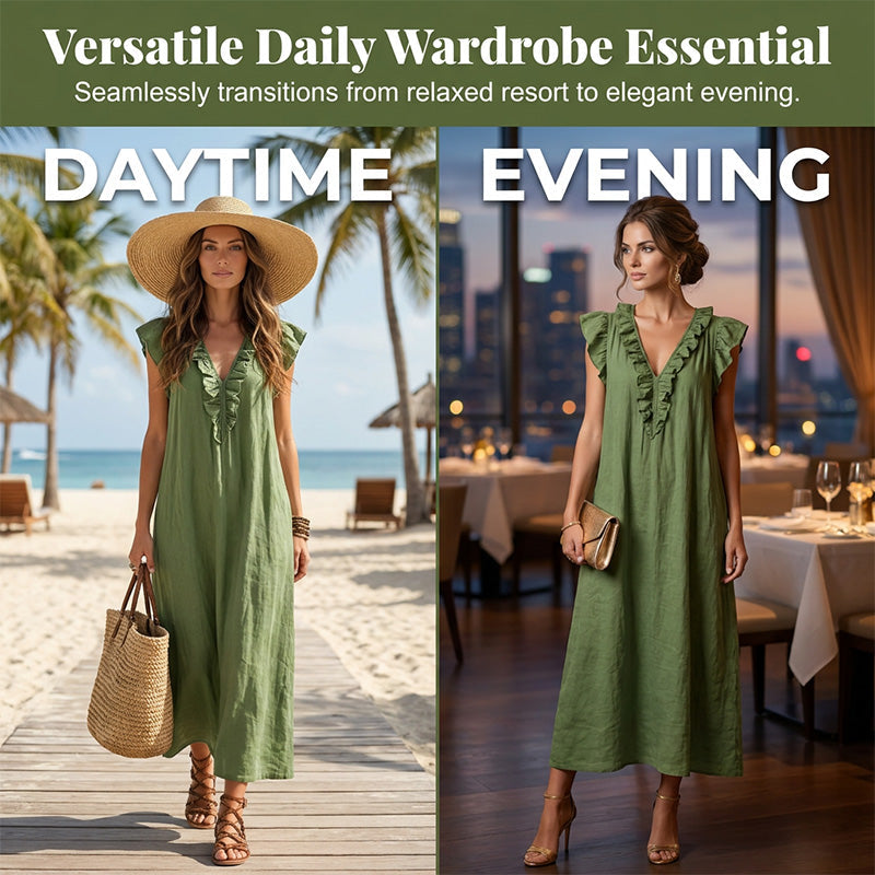 V-Neck Ruffle Dress – Breezy & Vacation-Ready Silhouette