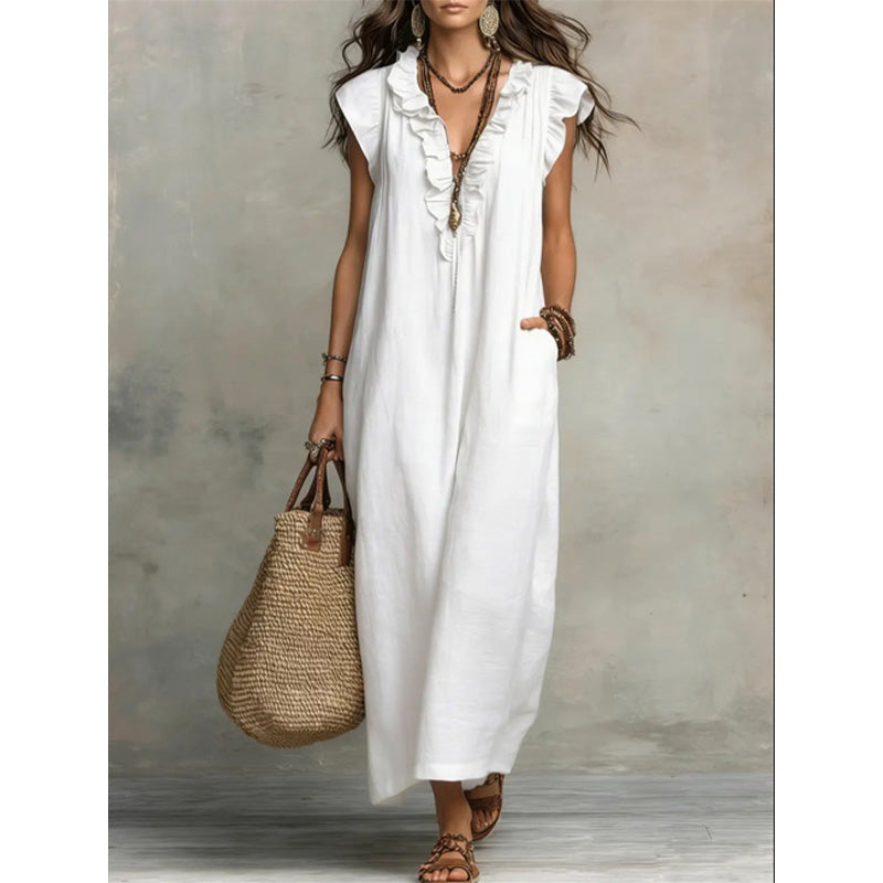 V-Neck Ruffle Dress – Breezy & Vacation-Ready Silhouette