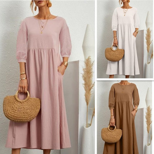 Relaxed A-Line Midi Dress – Lightweight, Flattering & Pocketed