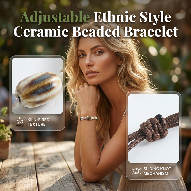 Adjustable Ethnic Style Ceramic Beaded Bracelet