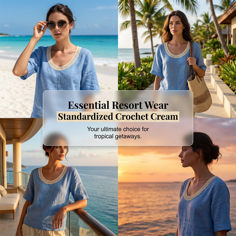 Lace-Trimmed U-Neck Top – Breathable & Effortless Flow