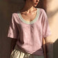 Lace-Trimmed U-Neck Top – Breathable & Effortless Flow