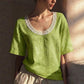 Lace-Trimmed U-Neck Top – Breathable & Effortless Flow