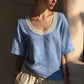 Lace-Trimmed U-Neck Top – Breathable & Effortless Flow