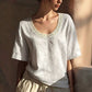 Lace-Trimmed U-Neck Top – Breathable & Effortless Flow