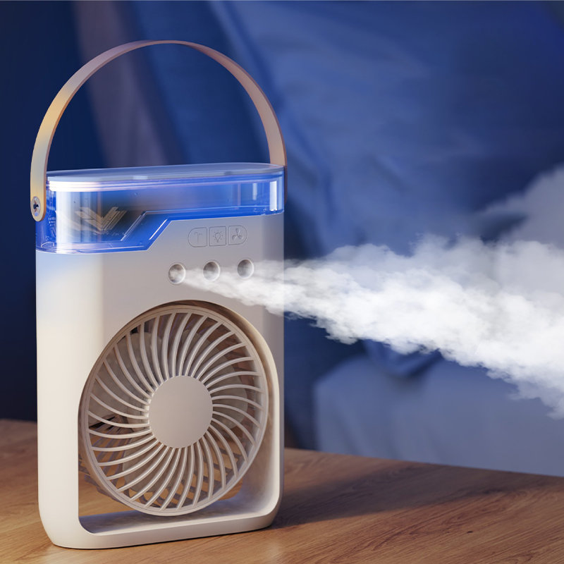 ❄️Portable Ice Misting Fan – Triple Nozzle & RGB Mood Lighting